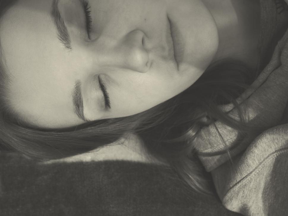 Free Image of Black and White - Girl Sleeping  