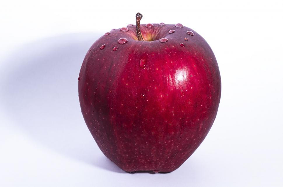 Isolated apple. Whole red, pink apple fruit with leaf isolated on white,  with clipping path Stock Photo