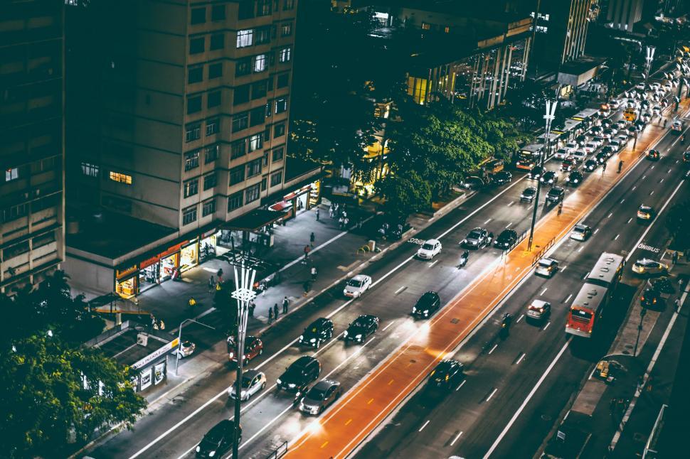Free Image of Light Trails on Road with cars and buses  