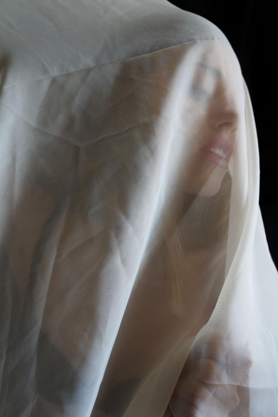 Free Stock Photo of Woman Face Under White Cloth