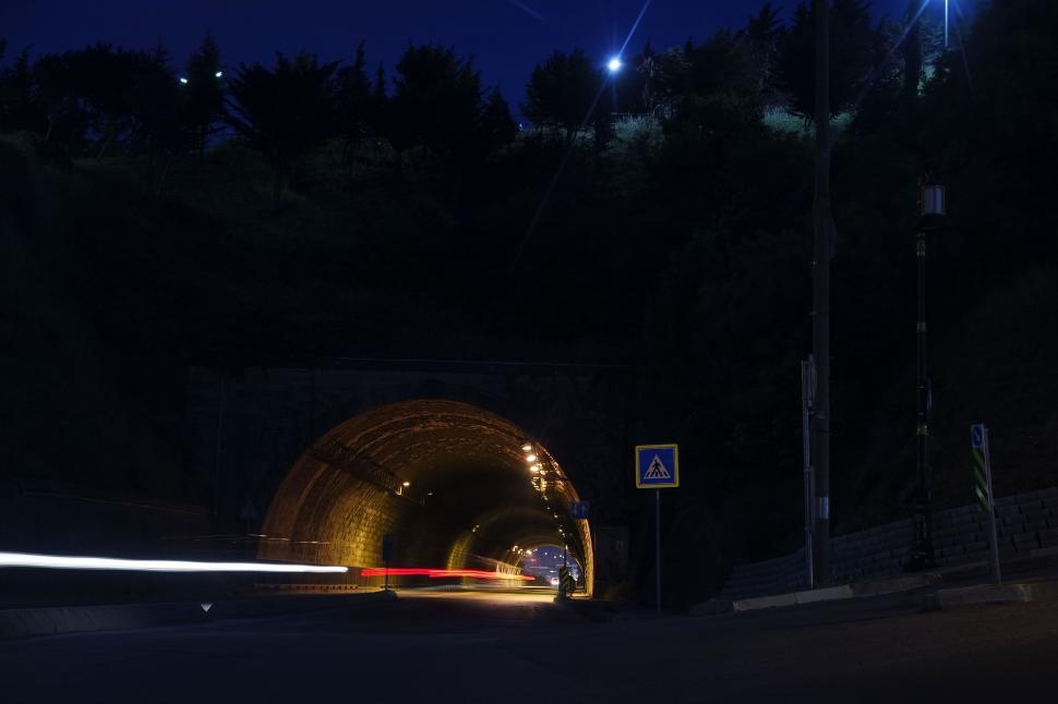 Free Image of Night Light of Tunnel  