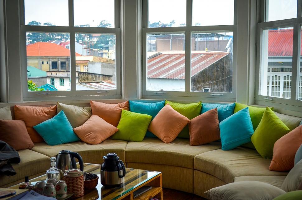 colorful cushions on sofa