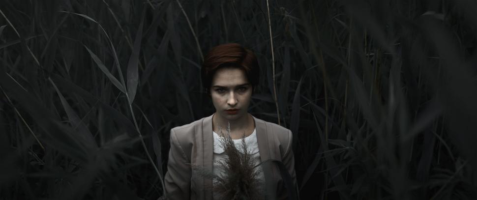 Free Image of Short Hair Woman in Grass Field  