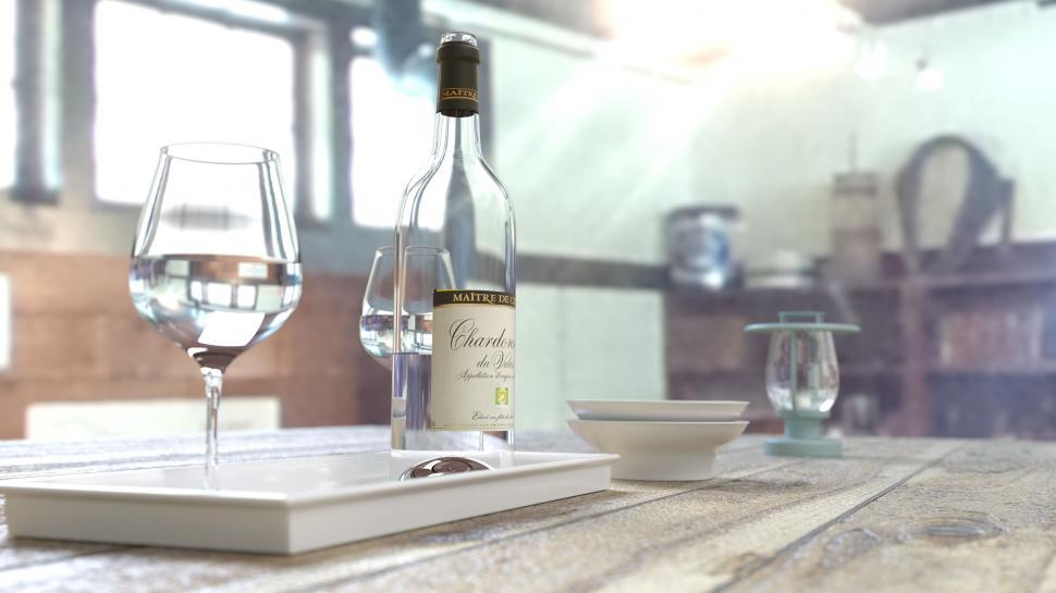 Free Image of Wine Bottle and Glasses  