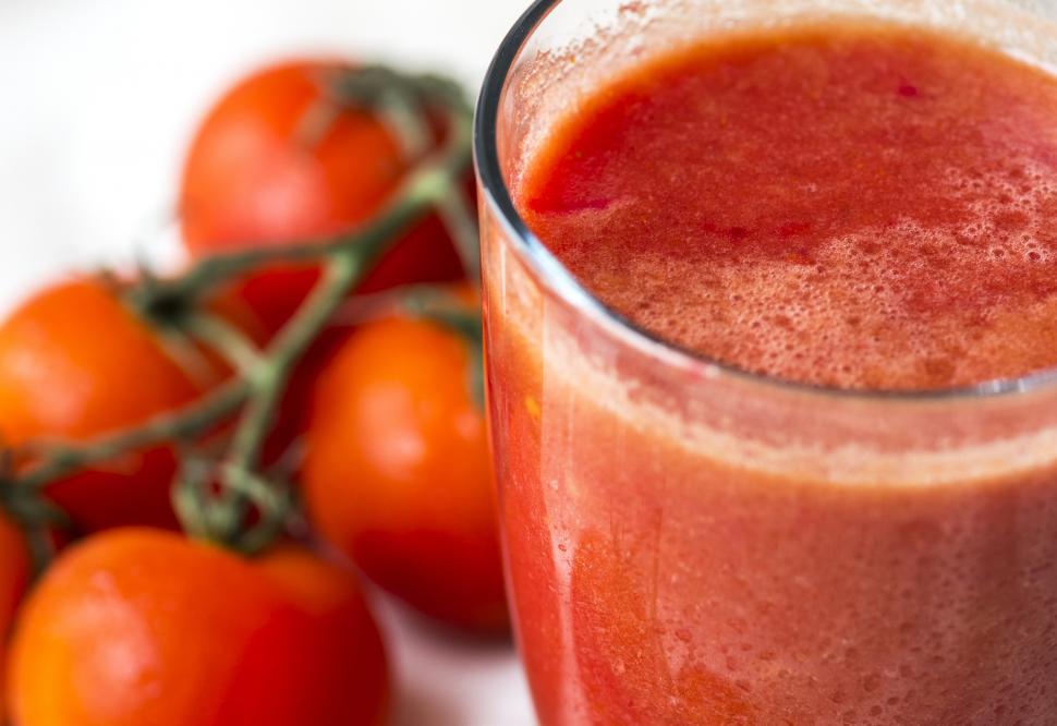 Free Image of Close up of a glass of tomato juice 