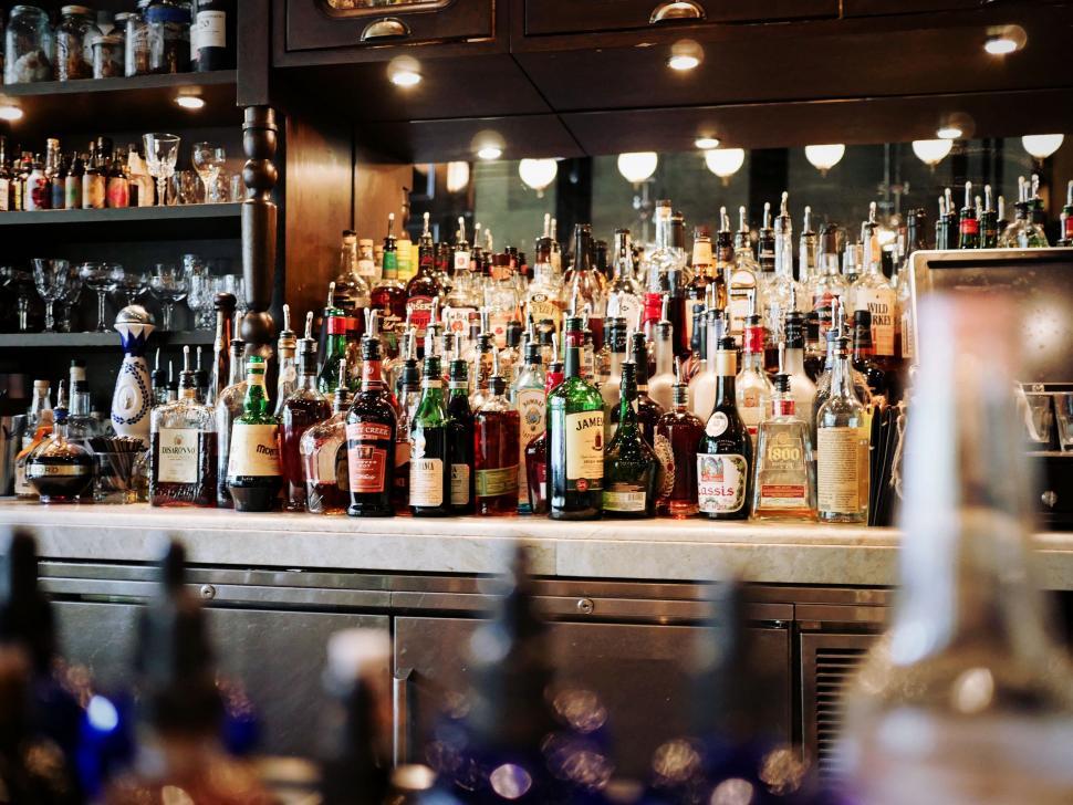 Free Image of Alcohol Bottles in Bar  