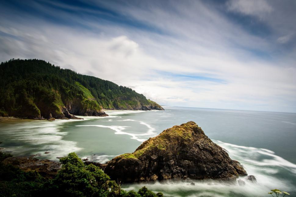 Free Image of Green Mountains and Sea  