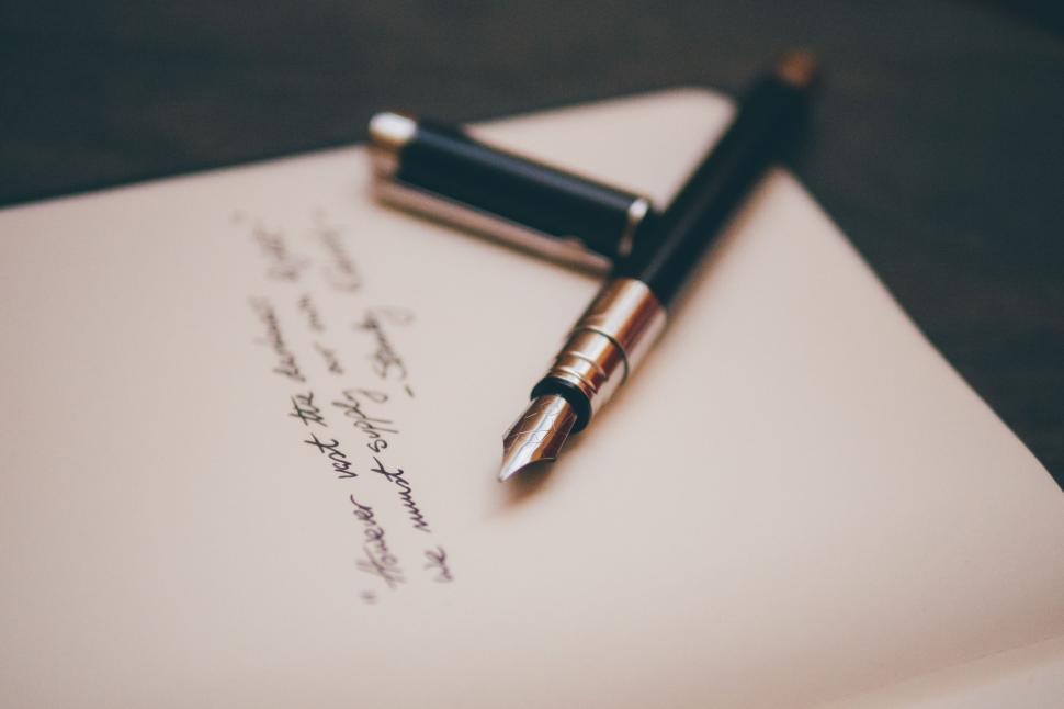 Fountain Pen Paper Ink Text Paper Closeup Stock Photo by