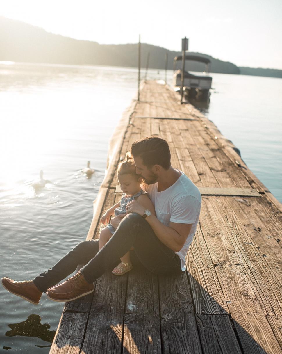 Free Image of Father and Child with river  