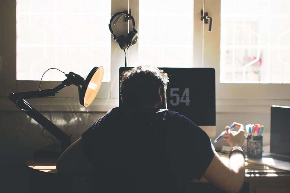 Free Image of Man and Desktop computer  