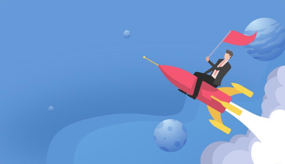Free Image of Start-Up Concept with Businessman Riding Rocket Ship - With Copy 