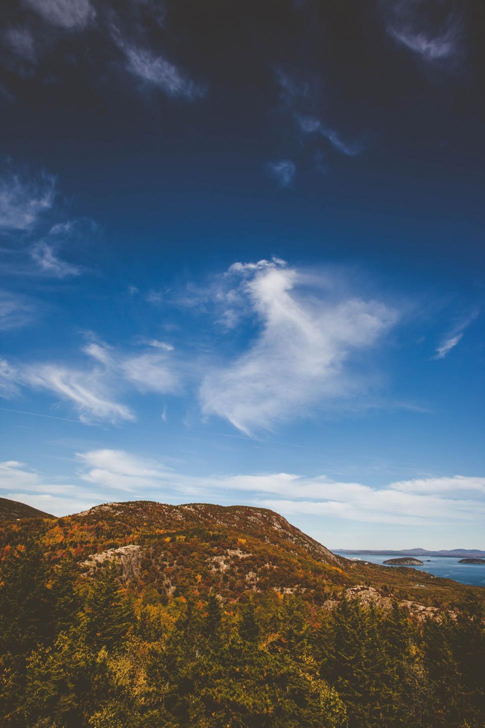 Free Image of Green Mountain and Blue Sky  