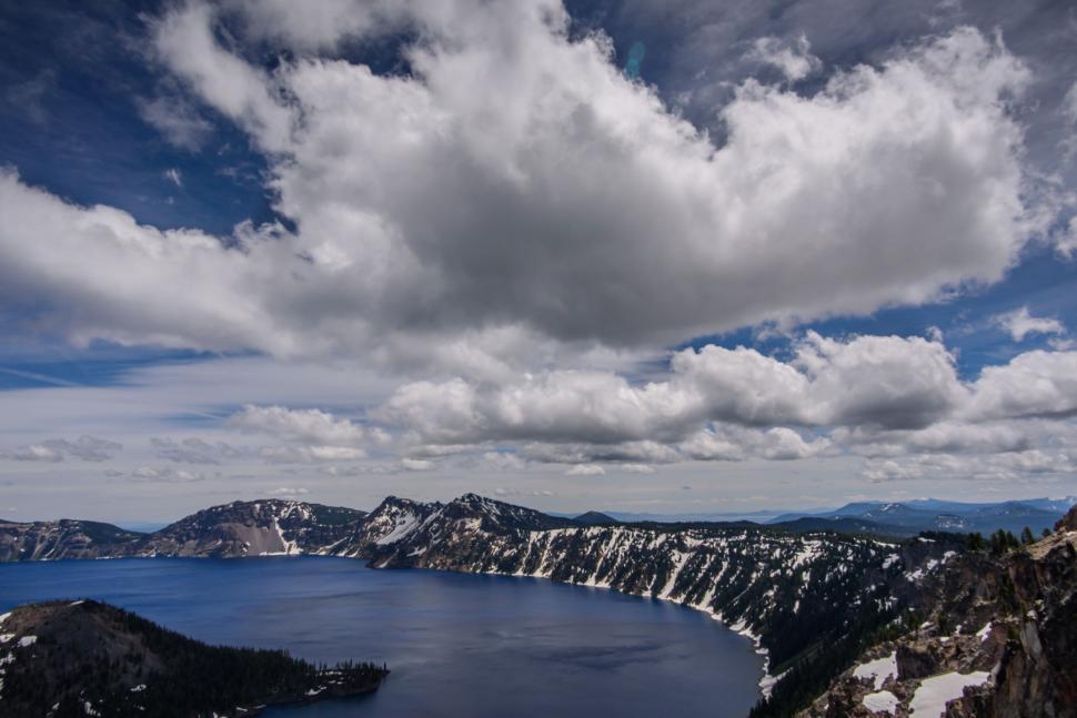 Free Image of Lake and Snow Mountains With White Clouds  