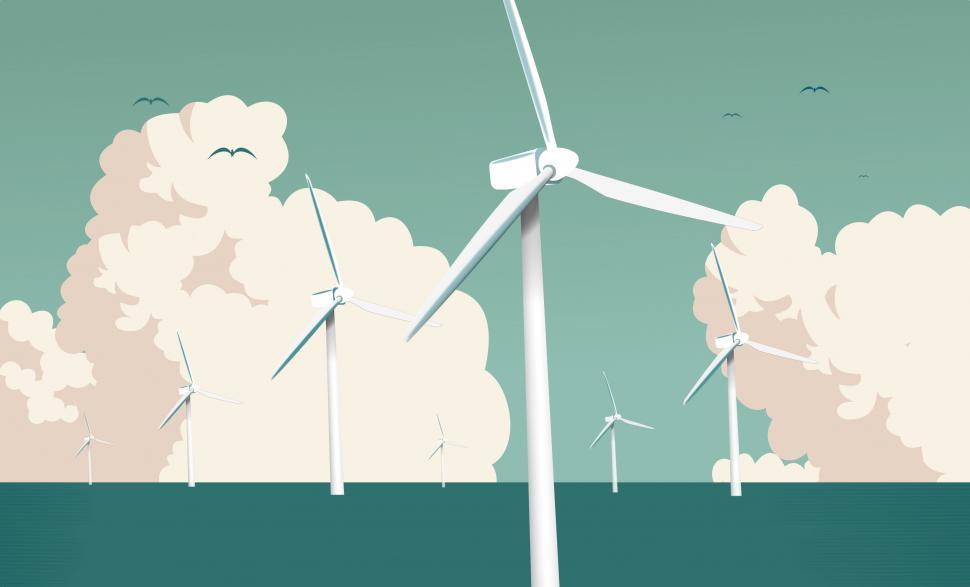 Free Stock Photo of Wind Farm at Sea - Larger Clouds - Green Energy ...