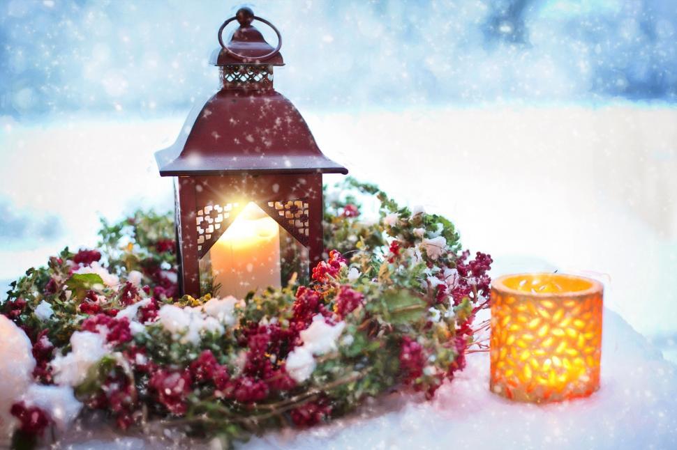 Free Image of Xmas Lantern and Snow  