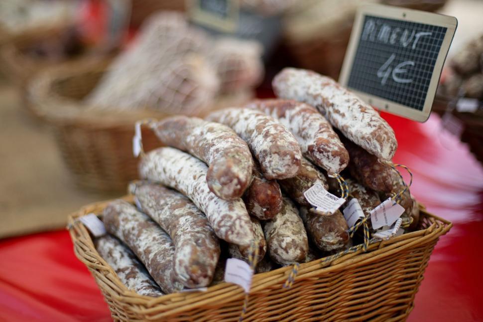 Free Image of Sausages for sale in market  