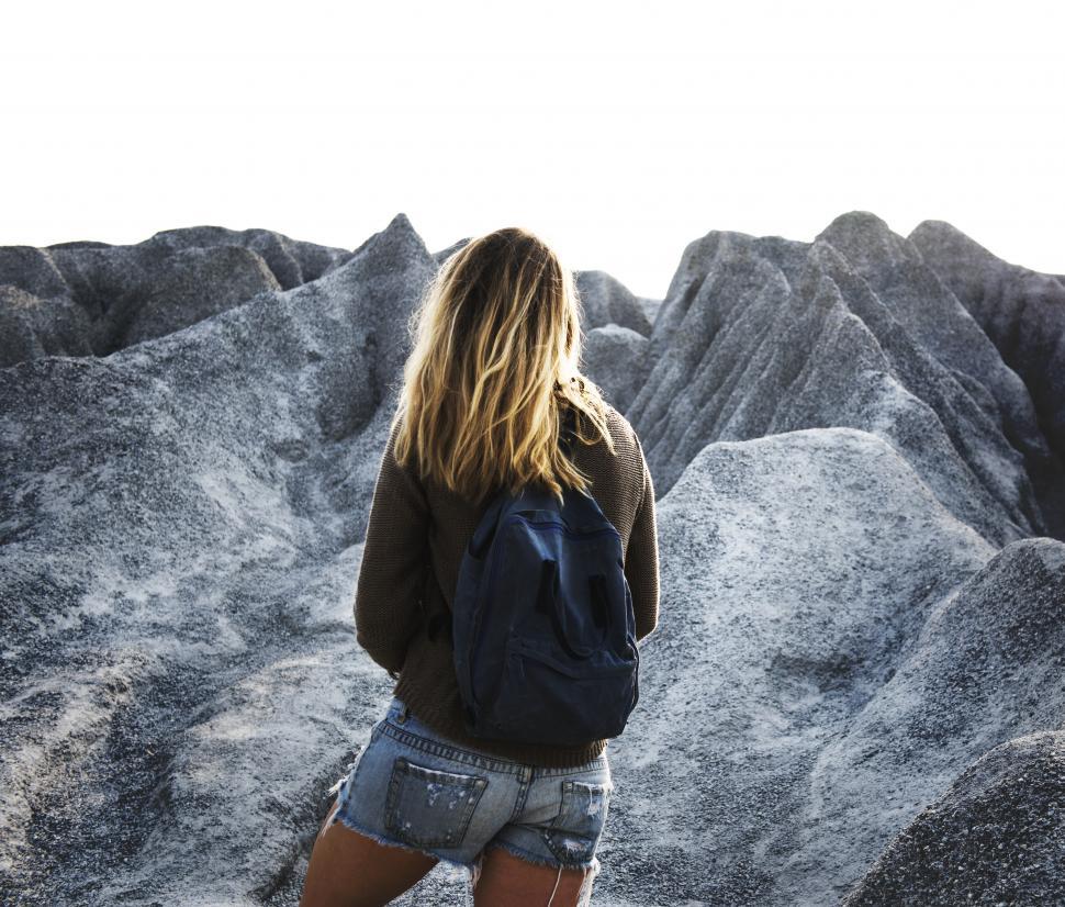 Free Image of A young caucasian woman on a bumpy hike 