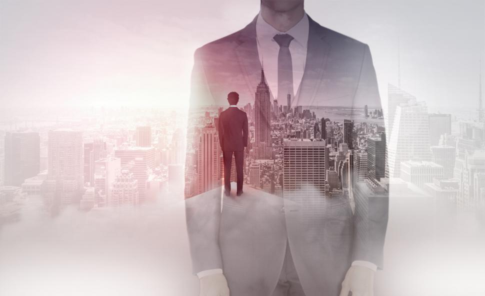 Businessman Overlooking Manhattan - Success and Achievement