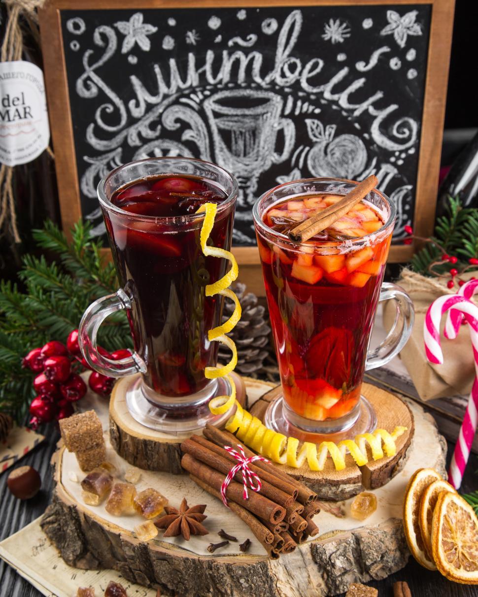 Free Image of Close up of glasses filled with mulled wine 