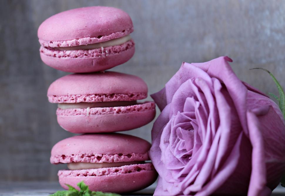 Free Image of Macarons and Purple Rose 