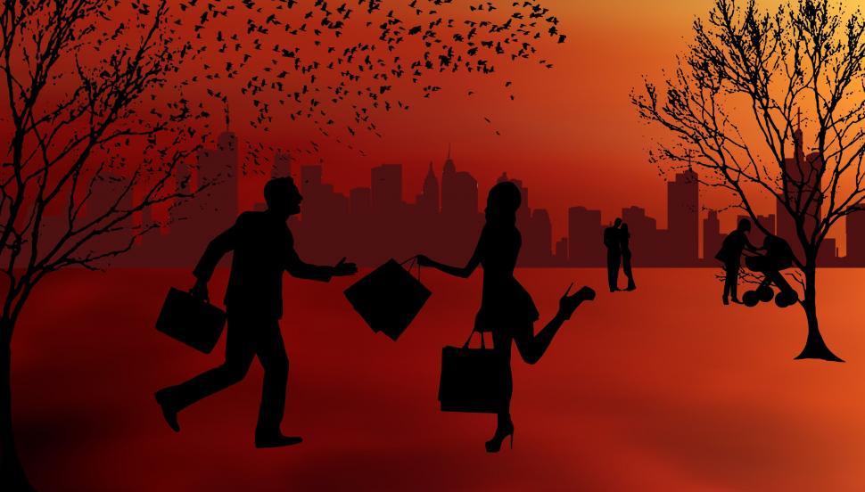 Free Image of Business people at sunset illustration 