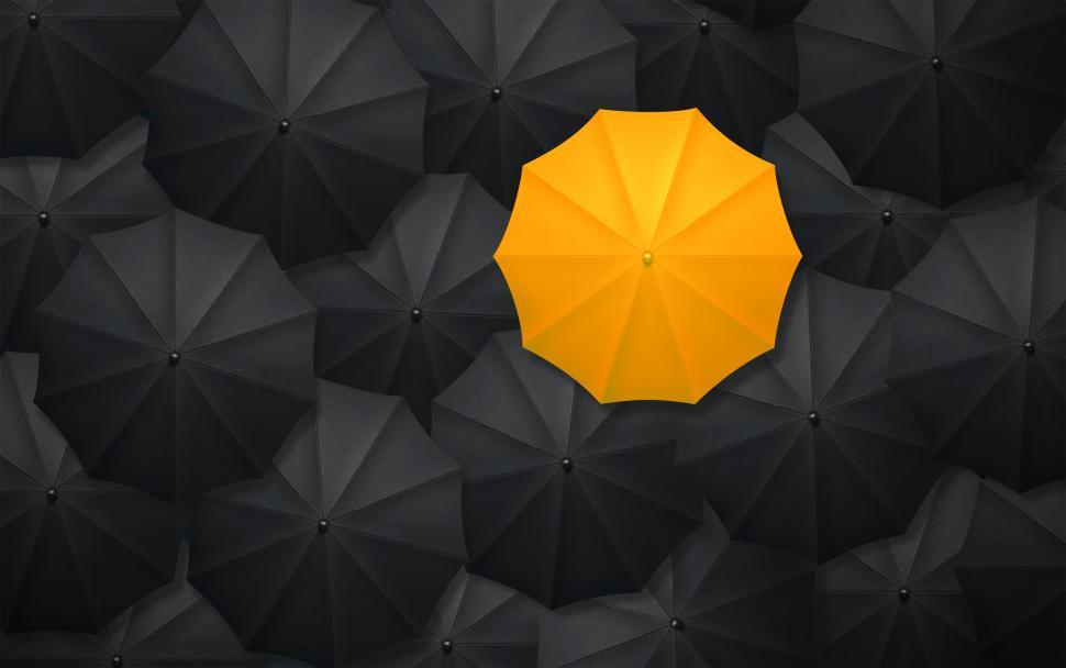 Free Stock Photo of Yellow Umbrella Contrasting With Black Umbrellas -  Being Differe | Download Free Images and Free Illustrations