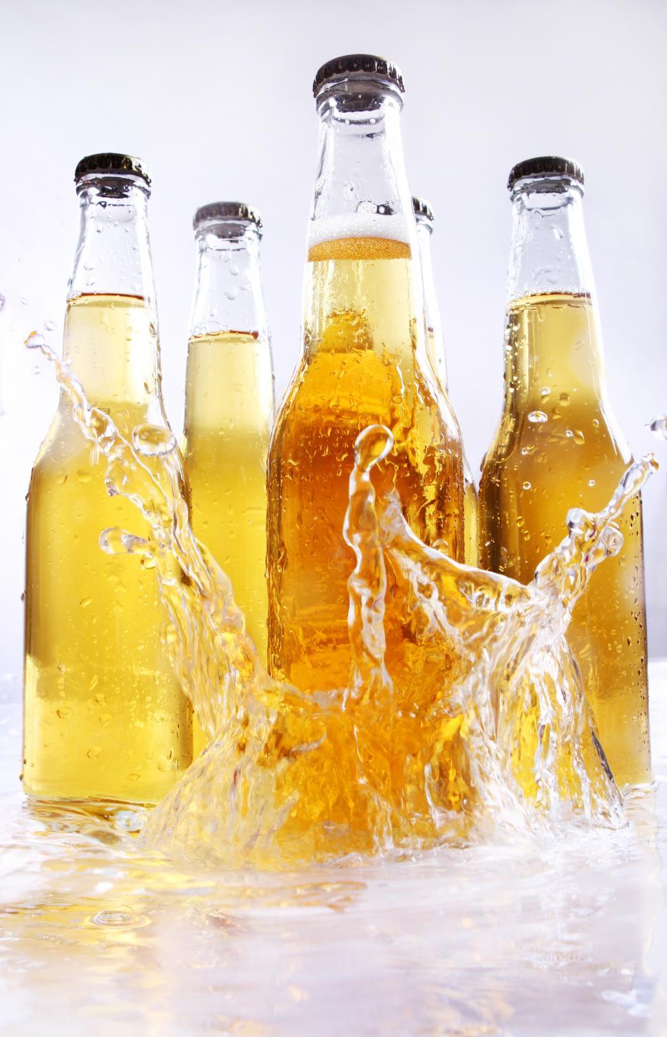 Free Image of Bottles of beer with water splashes 