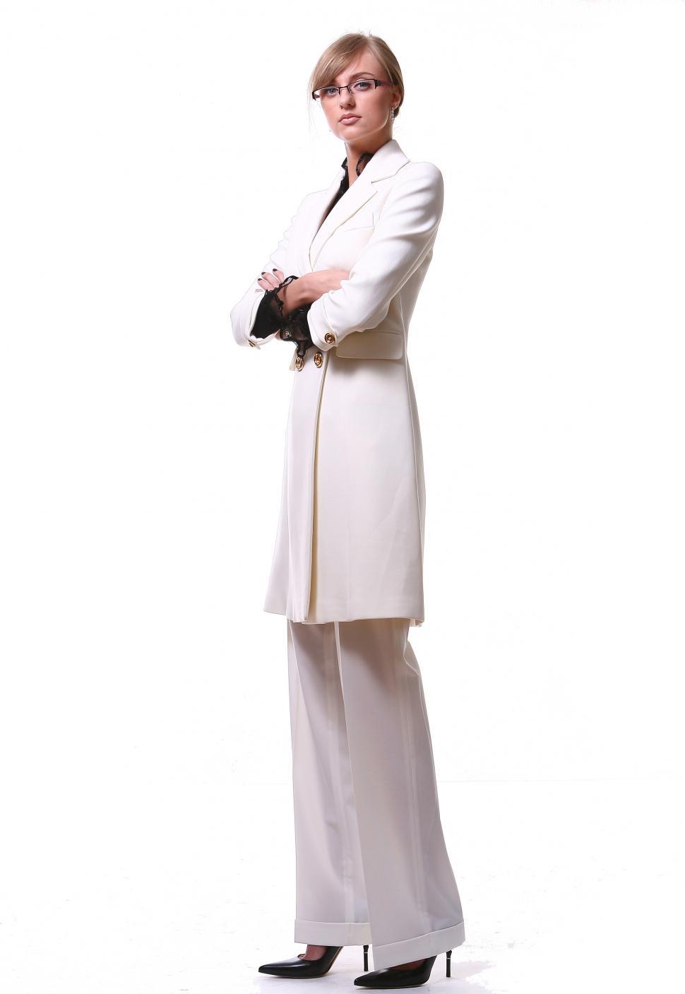 Free Image of beautiful blond business woman, white clothes 