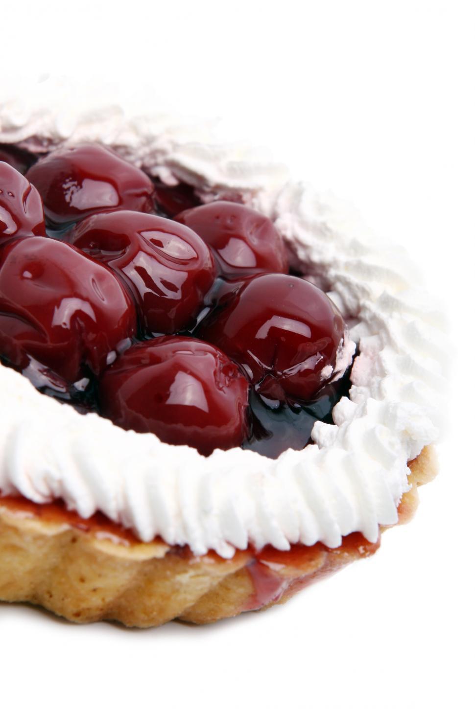 Free Image of fresh and tasty cherry cake on white 