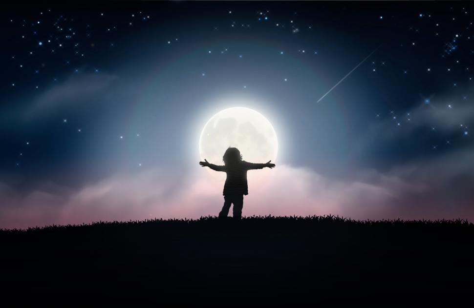 Free Stock Photo of Little Child Hugging the Moon - Child Embracing the ...