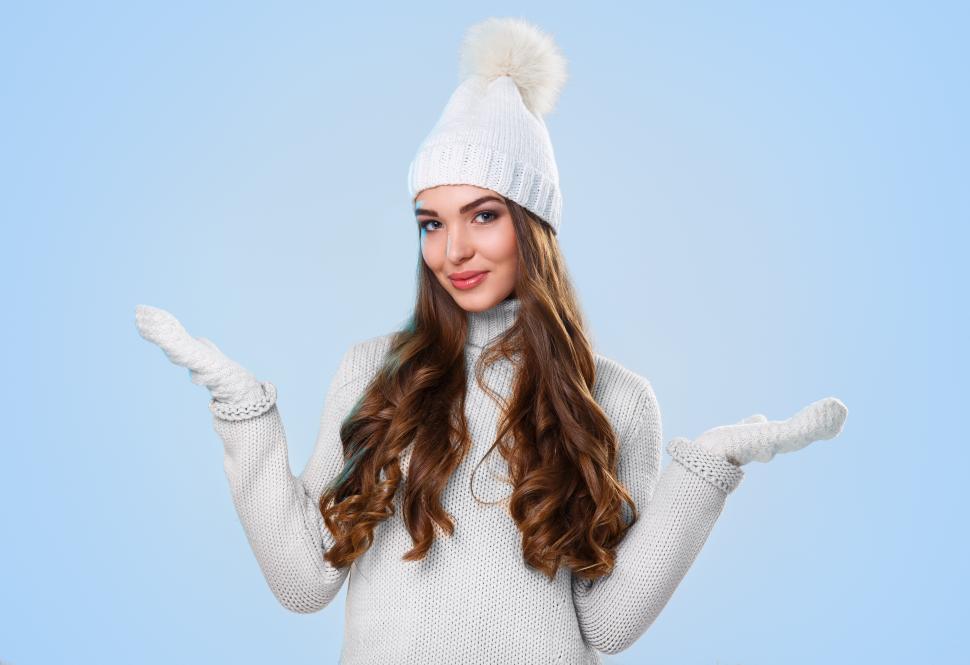Free Stock Photo of Beautiful girl in white winter clothes