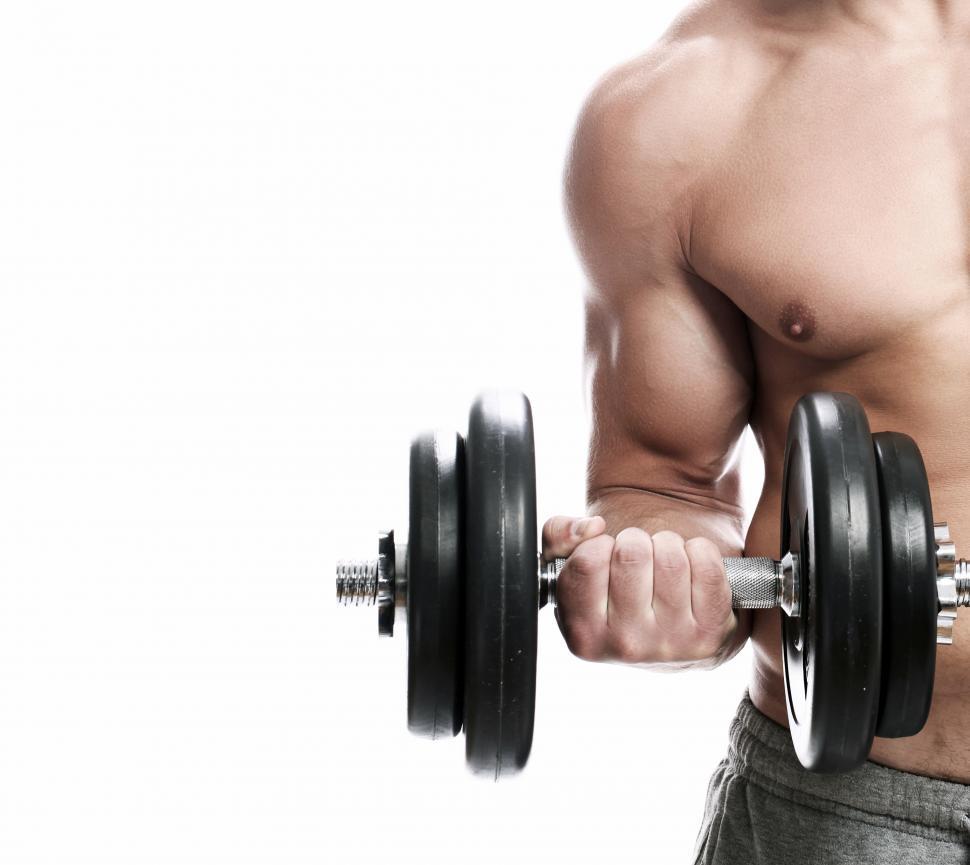 Free Stock Photo of Fitness. Man with dumbbell doing a biceps curl ...