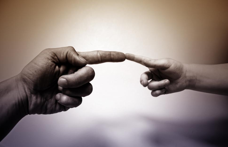 Free Image of Father and Son Touching Fingers - Togertheness 