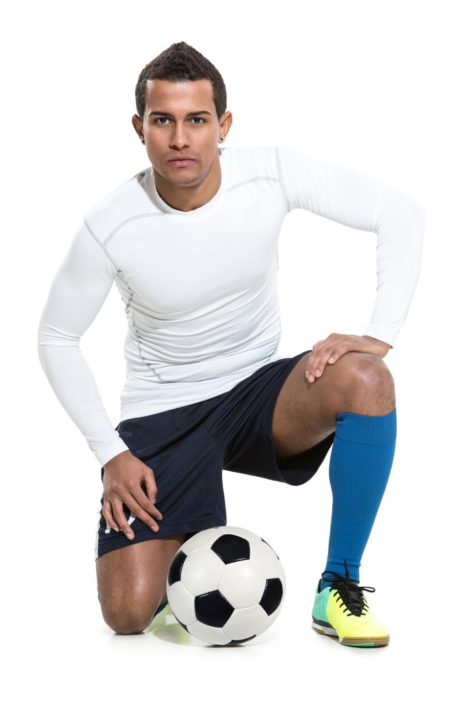 Football Player With Clipping Path Stock Photo - Download Image