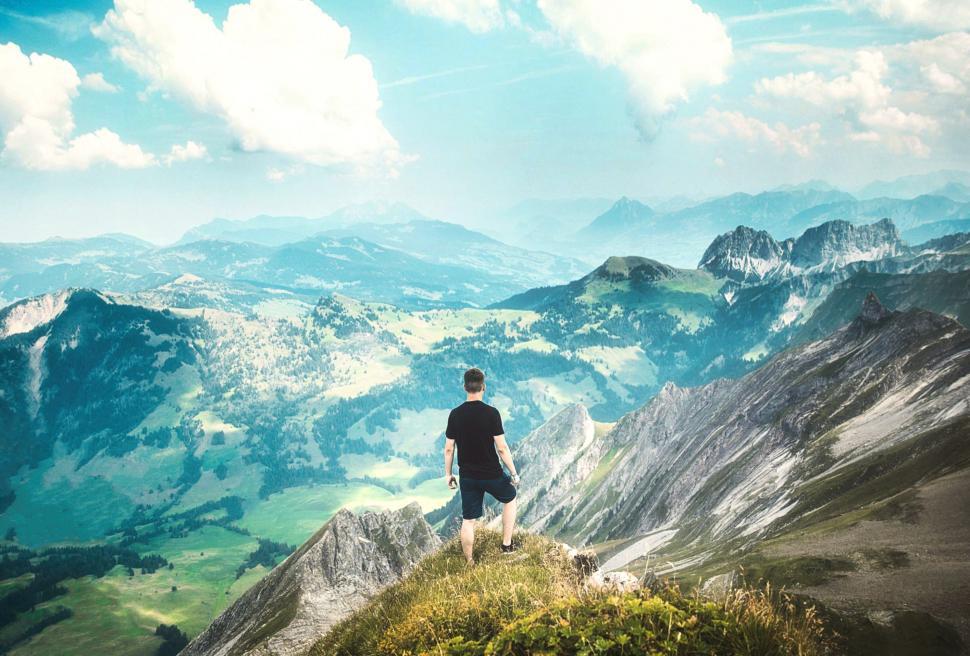 Free Image of Hiker at the Summit - At the Mountain Top - Adventure 