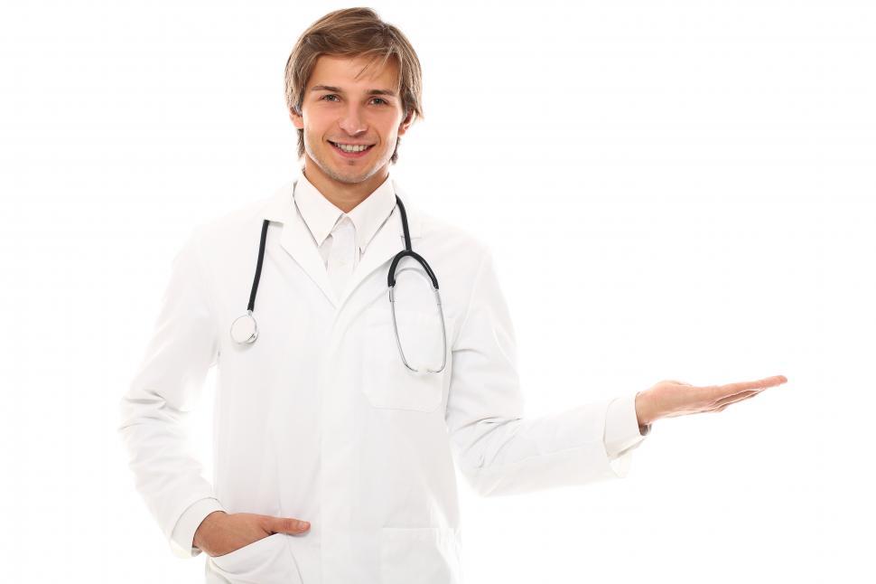 Male medical provider holding out hand