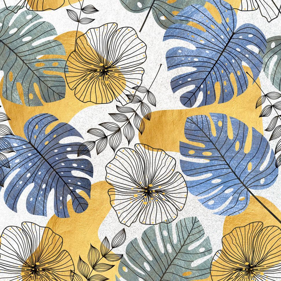 Free Image of Floral Textured Pattern with Golden Splashes 