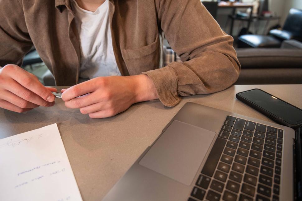 Free Stock Photo of Taking notes with laptop and cellphone on table in ...