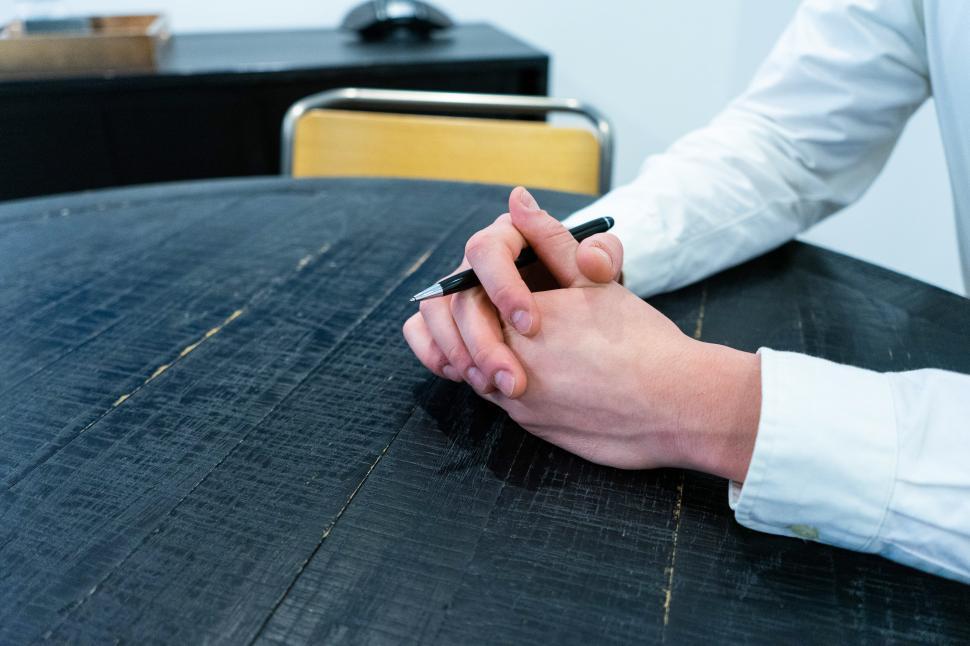 Free Stock Photo of Folded hands and pen on table | Download Free ...