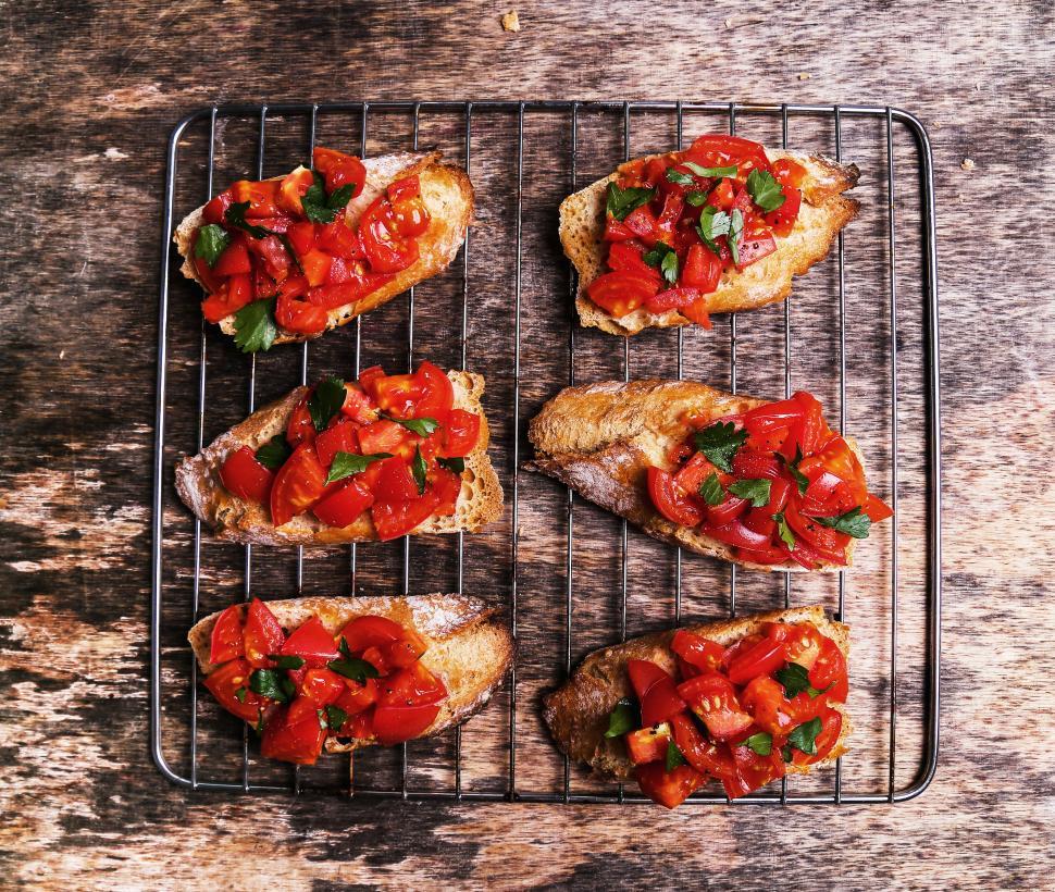 Free Image of Bruschetta on an oven rack 