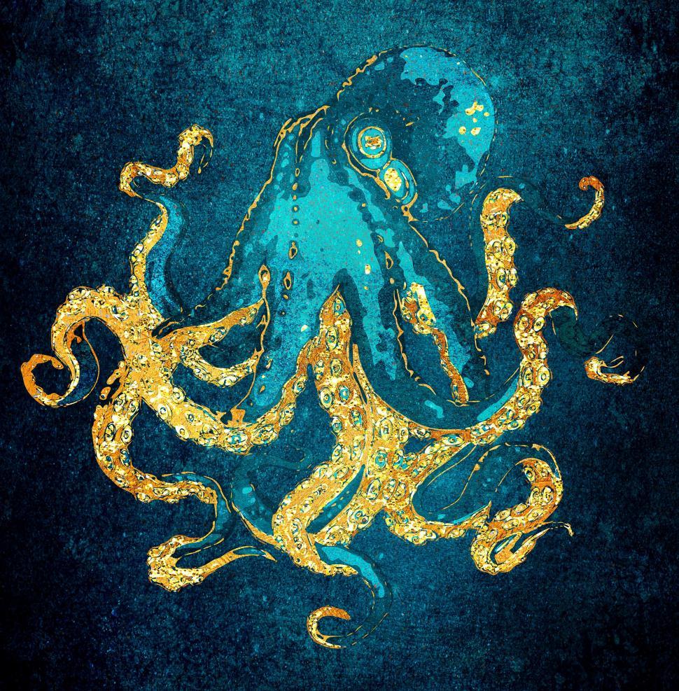 Free Stock Photo of Golden and Turquoise Octopus