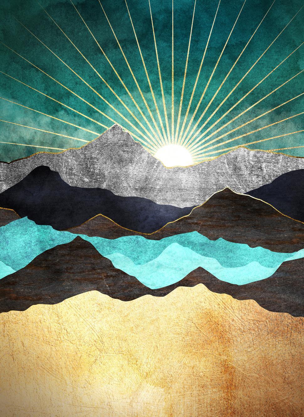 Free Image of Rising Sun over Metallic Mountains II 