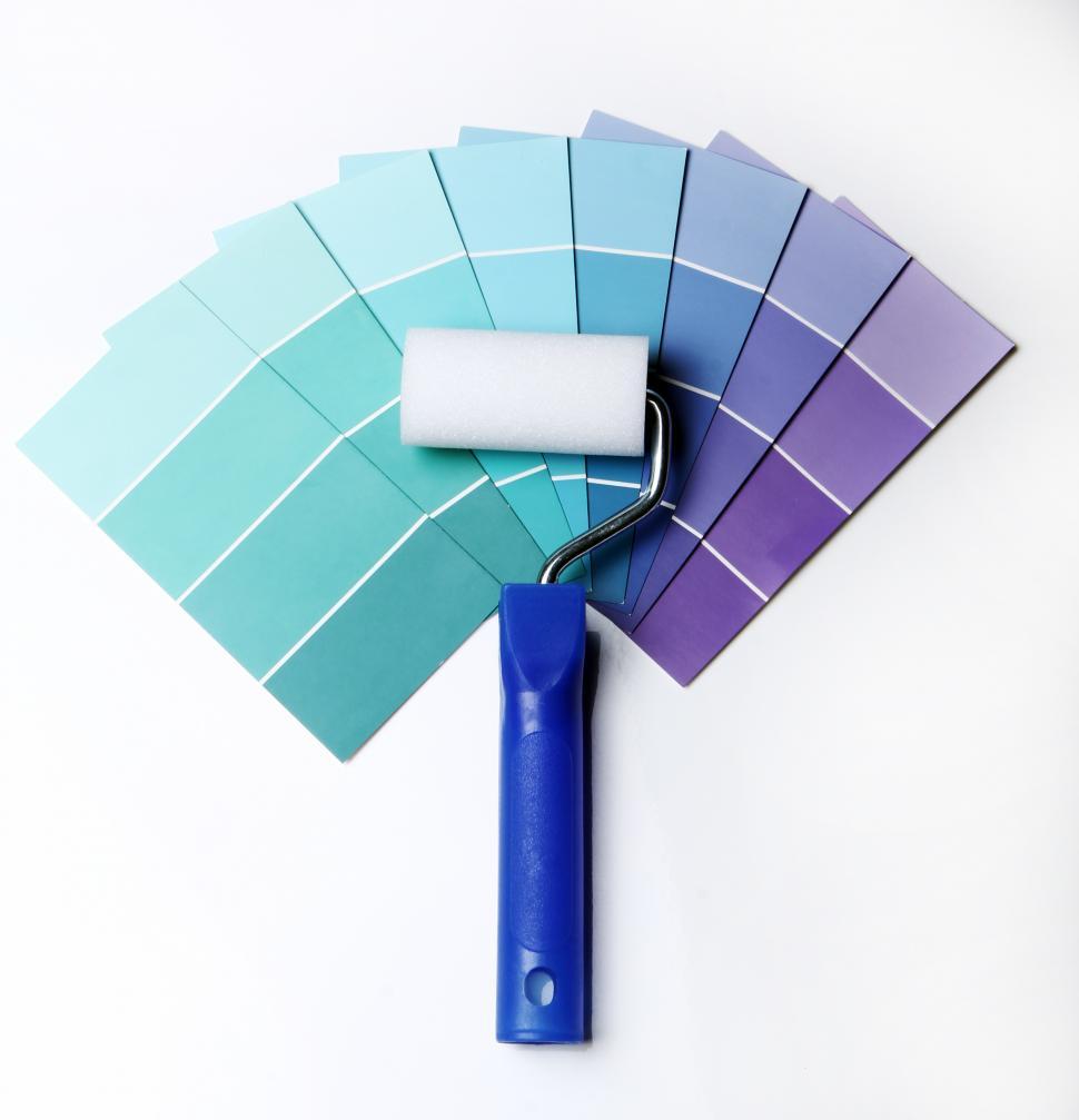 Free Stock Photo of Paint chip cards and paint roller Download Free