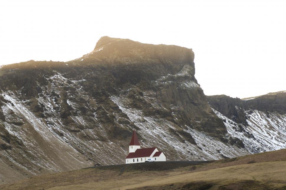 Free Image of Church and snow mountains 