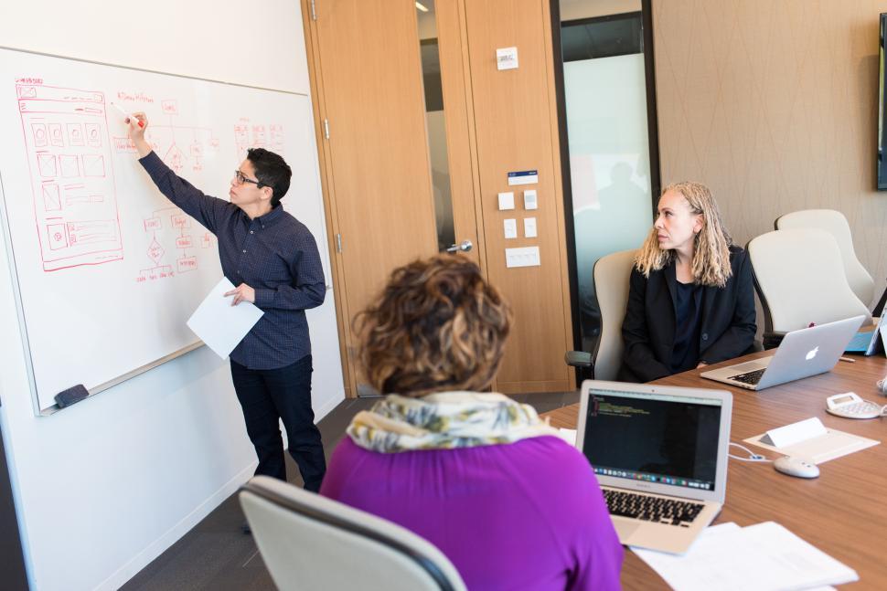 Free Stock Photo of Whiteboard session during a meeting in office