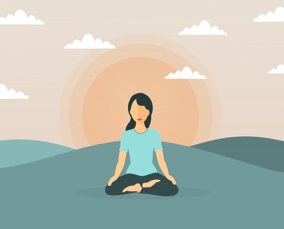 Calm Serene Bliss Satisfied Fitness Woman Doing Yoga Meditation