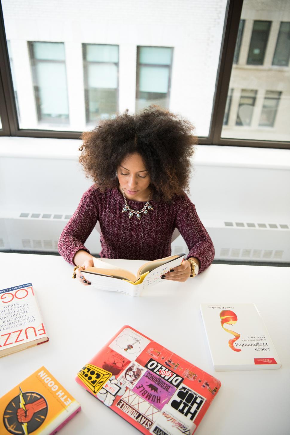 Free Stock Photo of Female developer with books - looking down | Download  Free Images and Free Illustrations