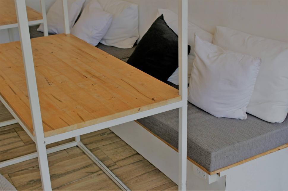 Free Image of Interior with bench and table  