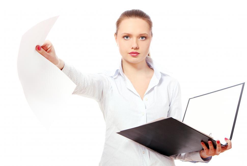 Free Image of Young business woman with white paper 