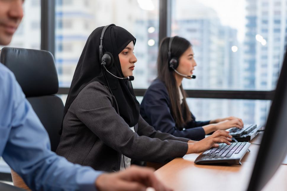 Free Stock Photo of Arabian or Muslim woman working in customer service